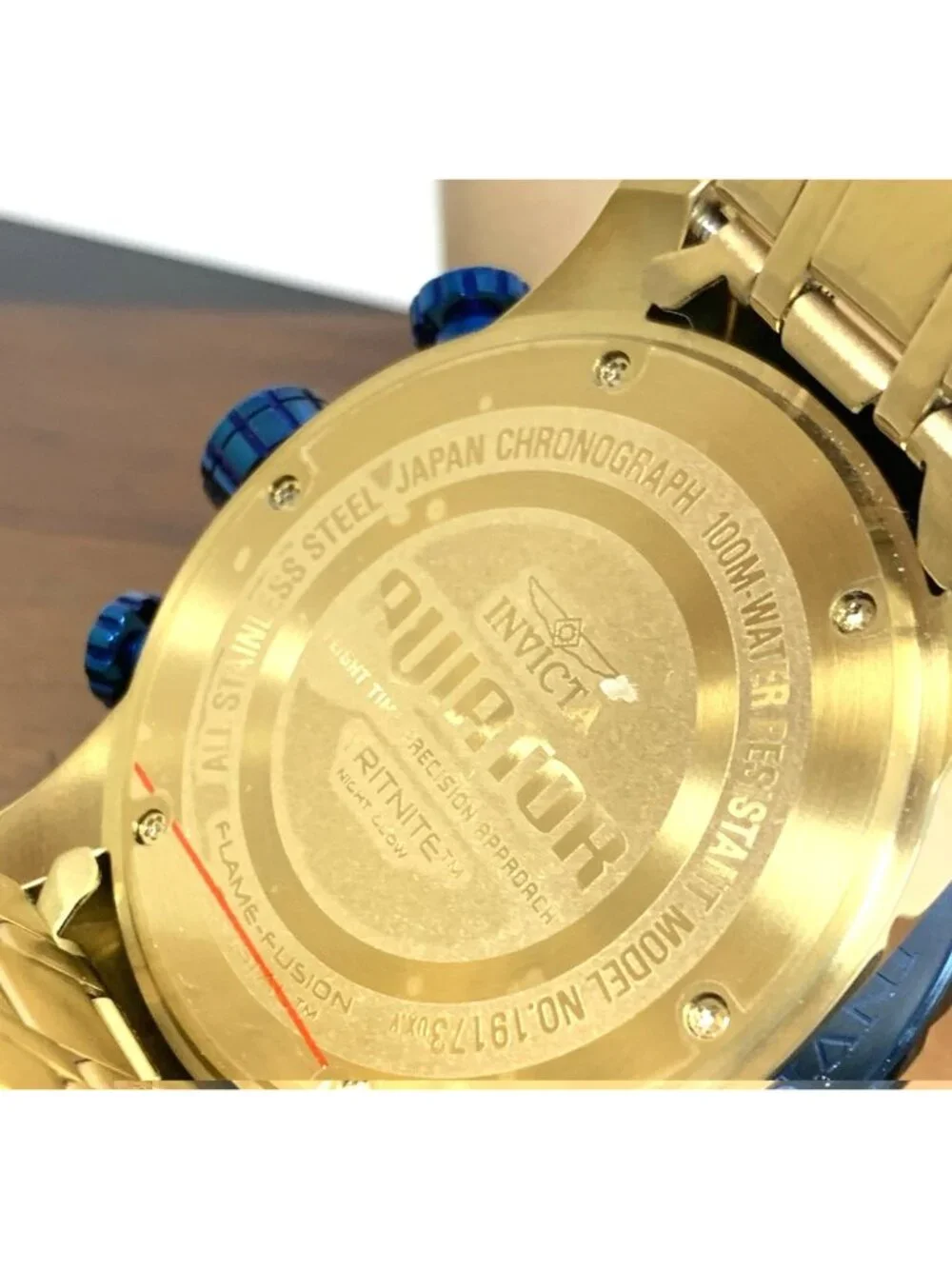Invicta Men's Watch 19173 Aviator Quartz Chronograph Blue Dial Gold Steel 48mm